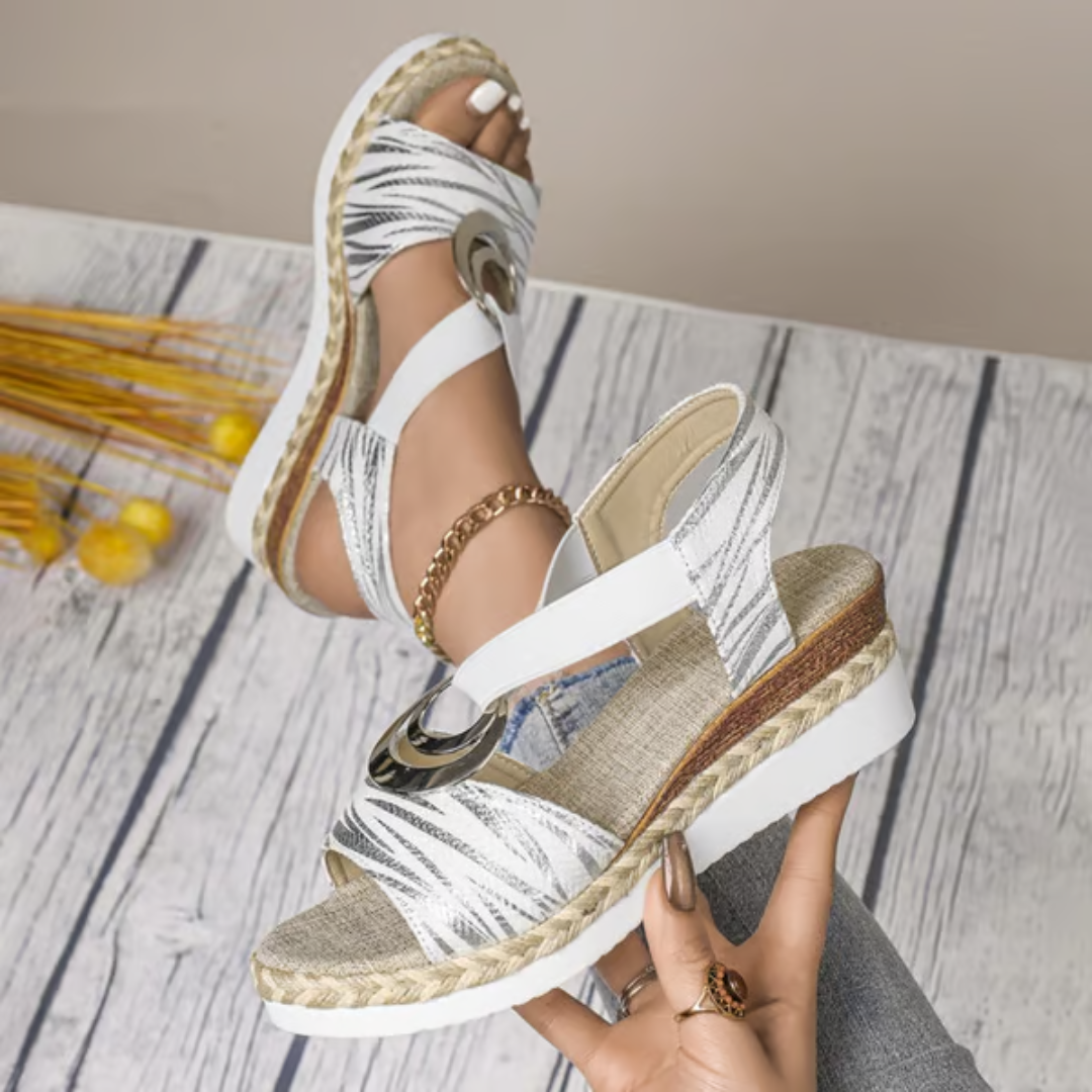 Sandálias de Cunha de Dedo do Pé Aberto para Mulher com Tira Elástica