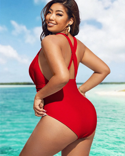 Fato de banho de uma só peça com rufos lisos