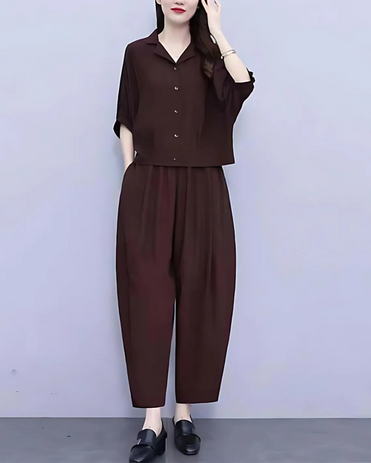 Conjunto de Duas Peças Vintage de Corte Descontraído para Mulher