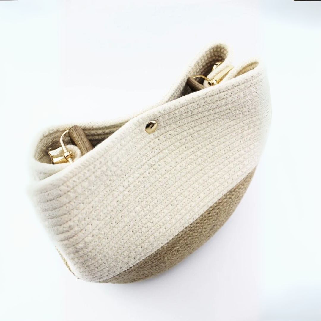 Bolsa de ombro feminina em juta e algodão