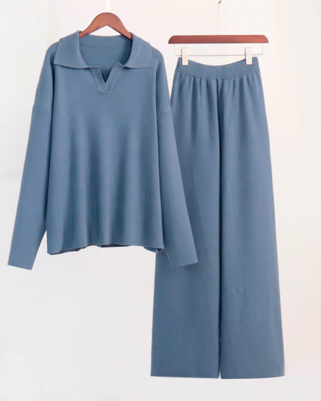 Conjunto de 2 Peças para Mulher, Hoodie com Gola tipo Polo e Calças de Perna Larga