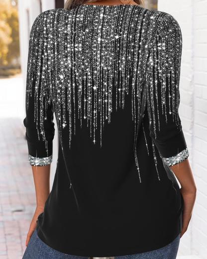 Camisa fluida com decote em V e detalhes brilhantes para mulher