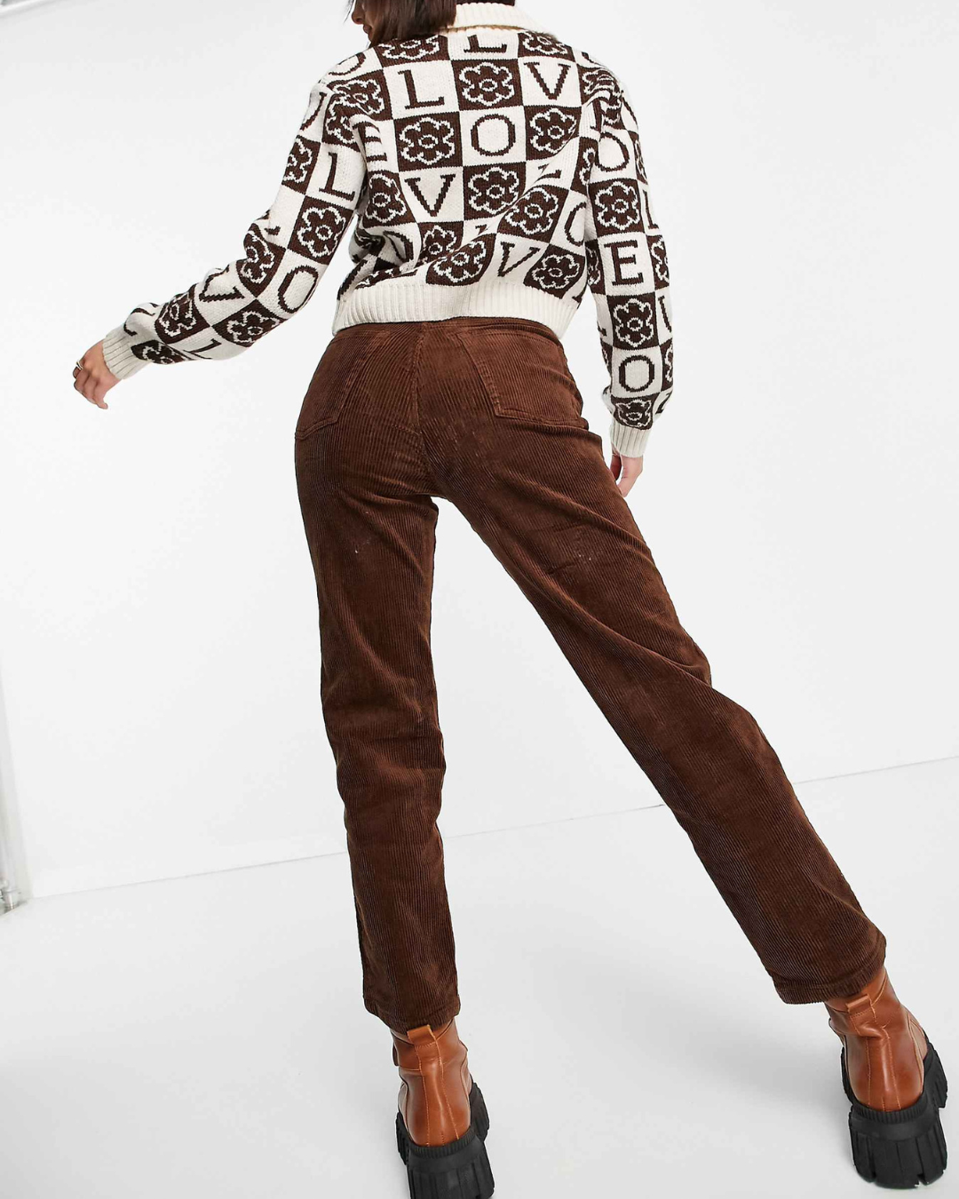 Calças de Veludo Cotelê Microfino de Cintura Alta com Elástico