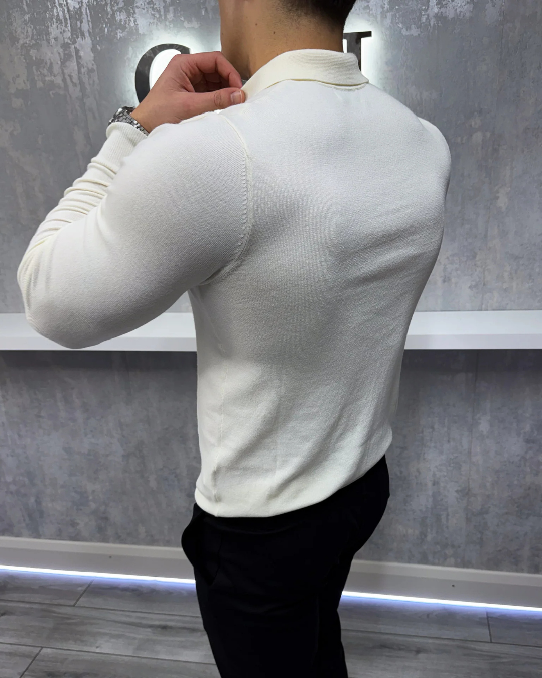 Polo de manga comprida suave e respirável para homem