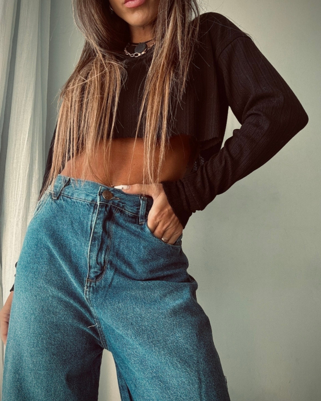 Calças de Ganga Leves de Perna Larga com Cintura Alta e Estilo Descontraído