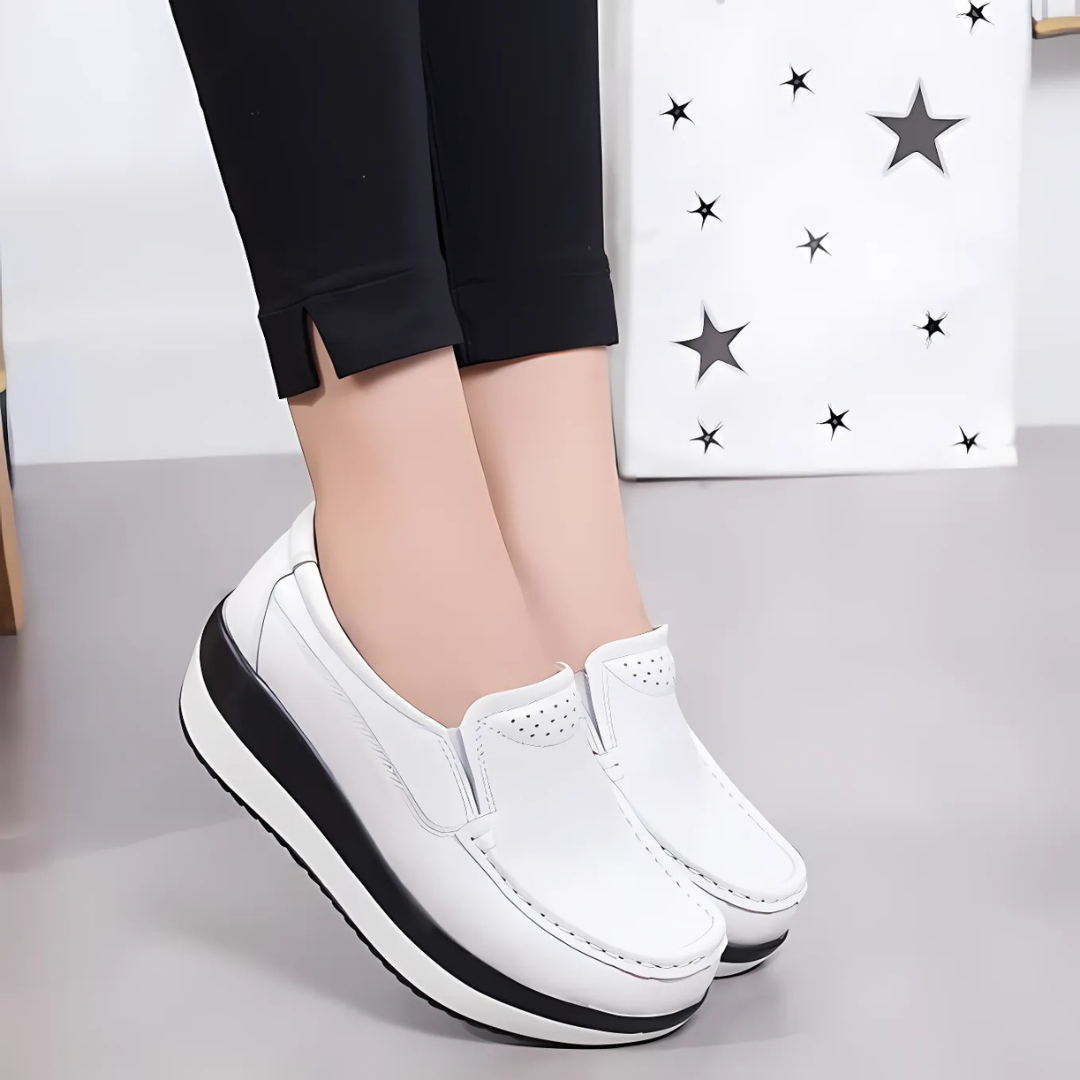 Mocassins de Plataforma Casuais com Costura em Contraste para Mulher