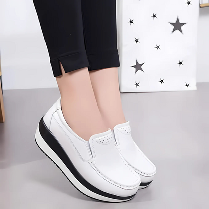 Mocassins de Plataforma Casuais com Costura em Contraste para Mulher