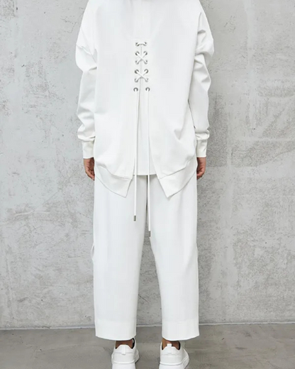 Conjunto Casual de Duas Peças com Gola Redonda e Mangas Compridas