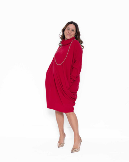 Vestido largo de gola alta com corte descontraído para mulher