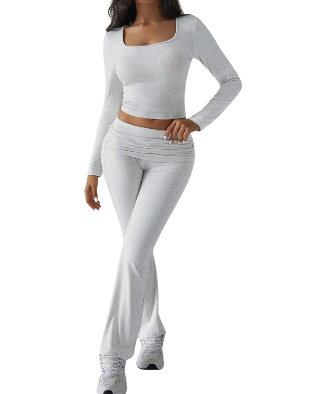 Conjunto de 2 Peças para Mulher com Top de Manga Comprida e Calças de Corte Justo