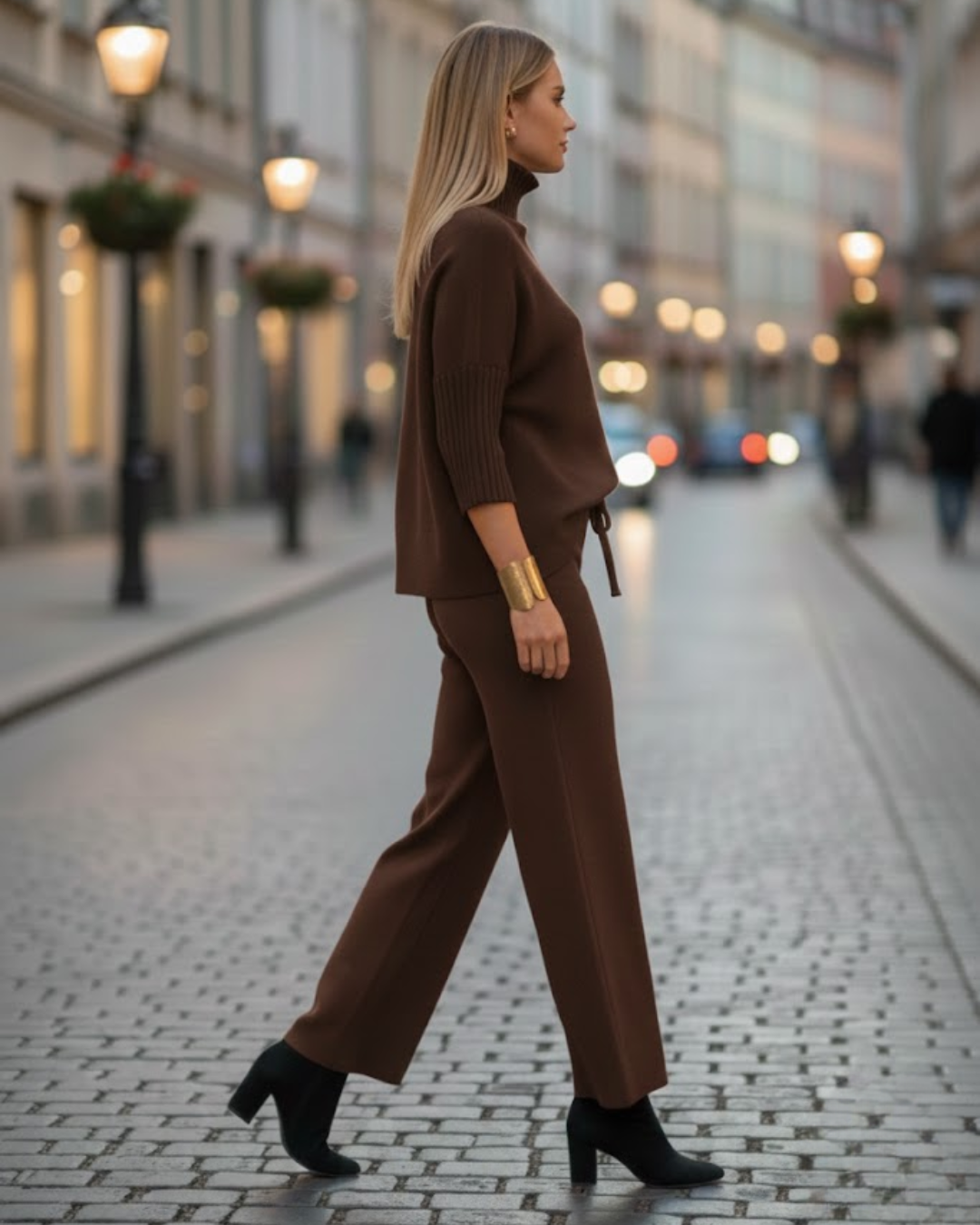 Conjunto de malha e mangas três quartos de 2 peças para mulher