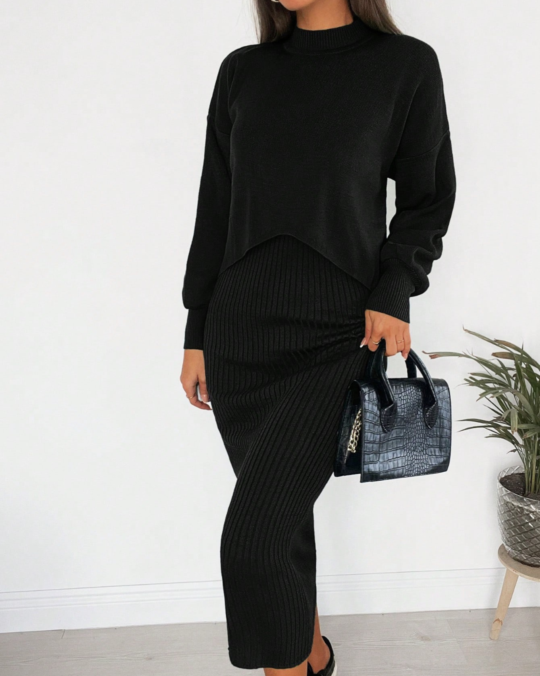 Conjunto de Suéter de Duas Peças Estilo Casual e Versátil para mulher