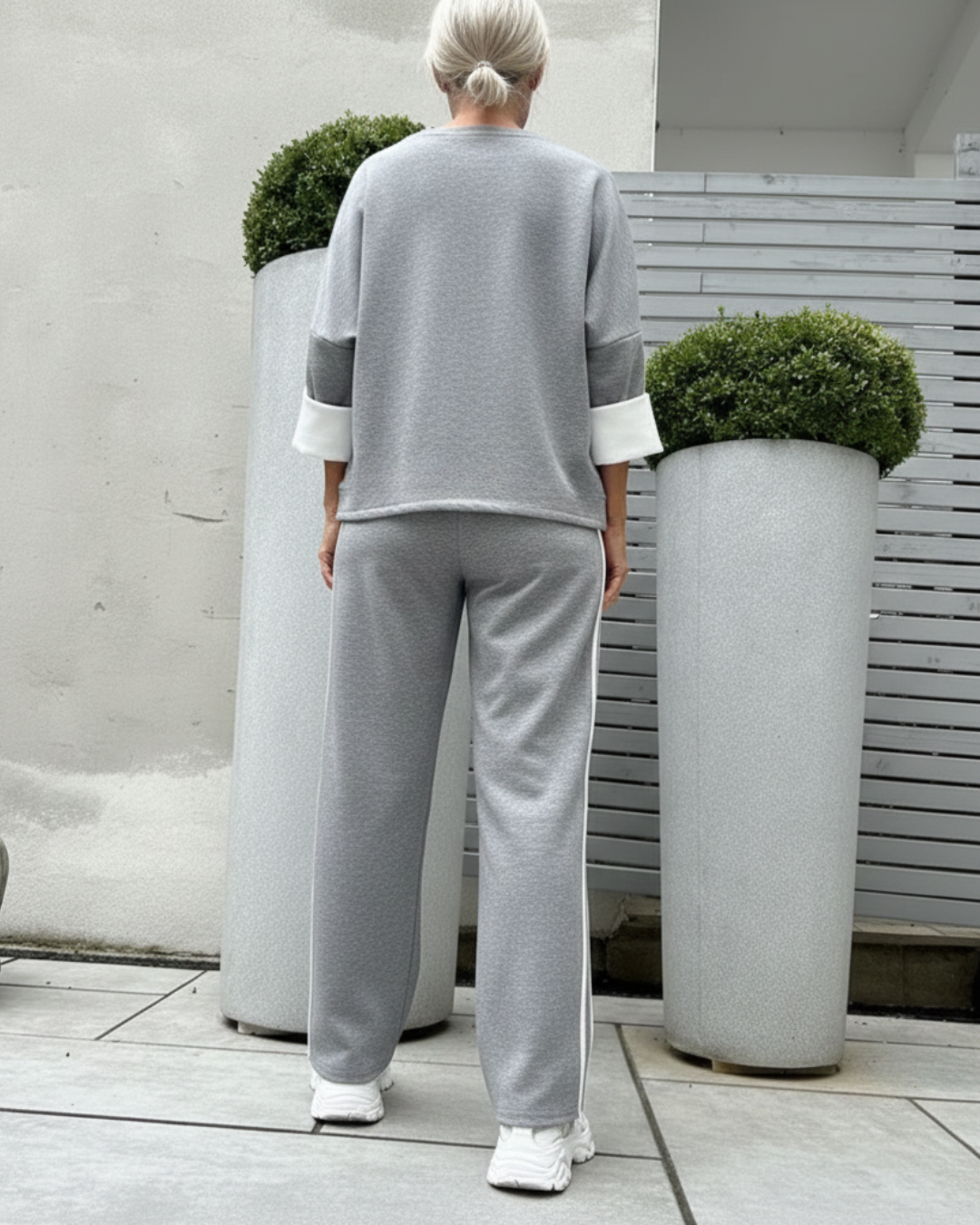 Conjunto Casual de Top e Calças de Perna Larga para Mulher