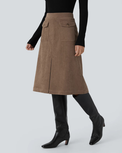 Saia Casual para Mulher com Bolsos e Aba Lateral à Frente