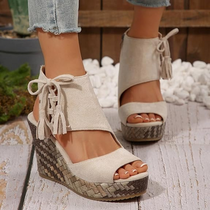 Sandálias de plataforma de cunha com biqueira aberta para mulher