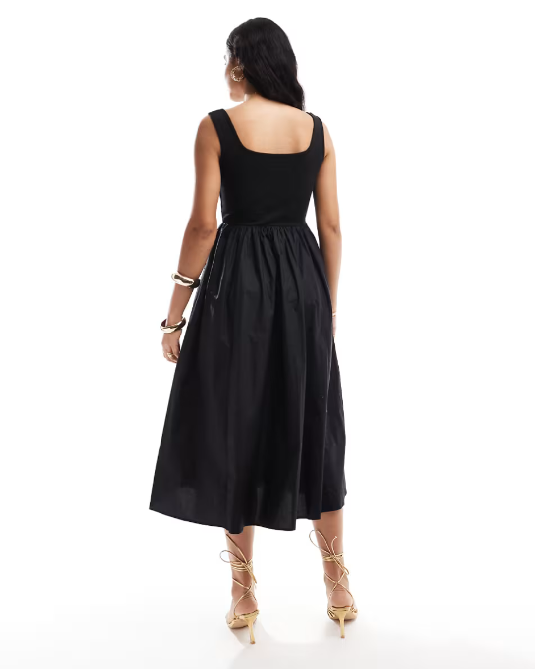 Vestido Comprido Sem Mangas com Corte na Cintura e Saia Larga para Mulher