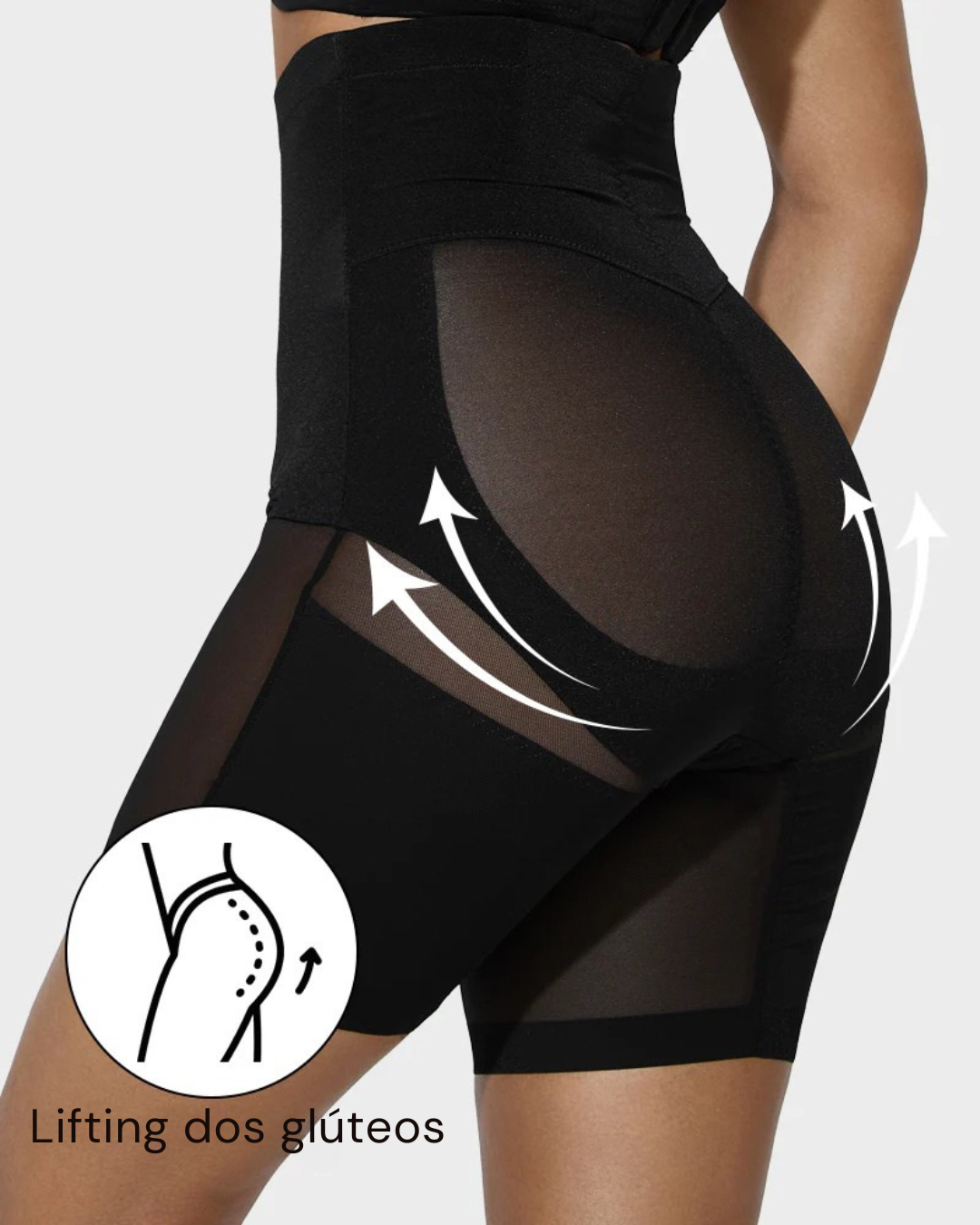 Calções modeladores de cintura alta com malha cruzada até meio da coxa