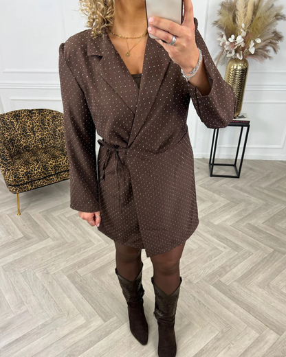 Vestido elegante tipo blazer cruzado com Glitter