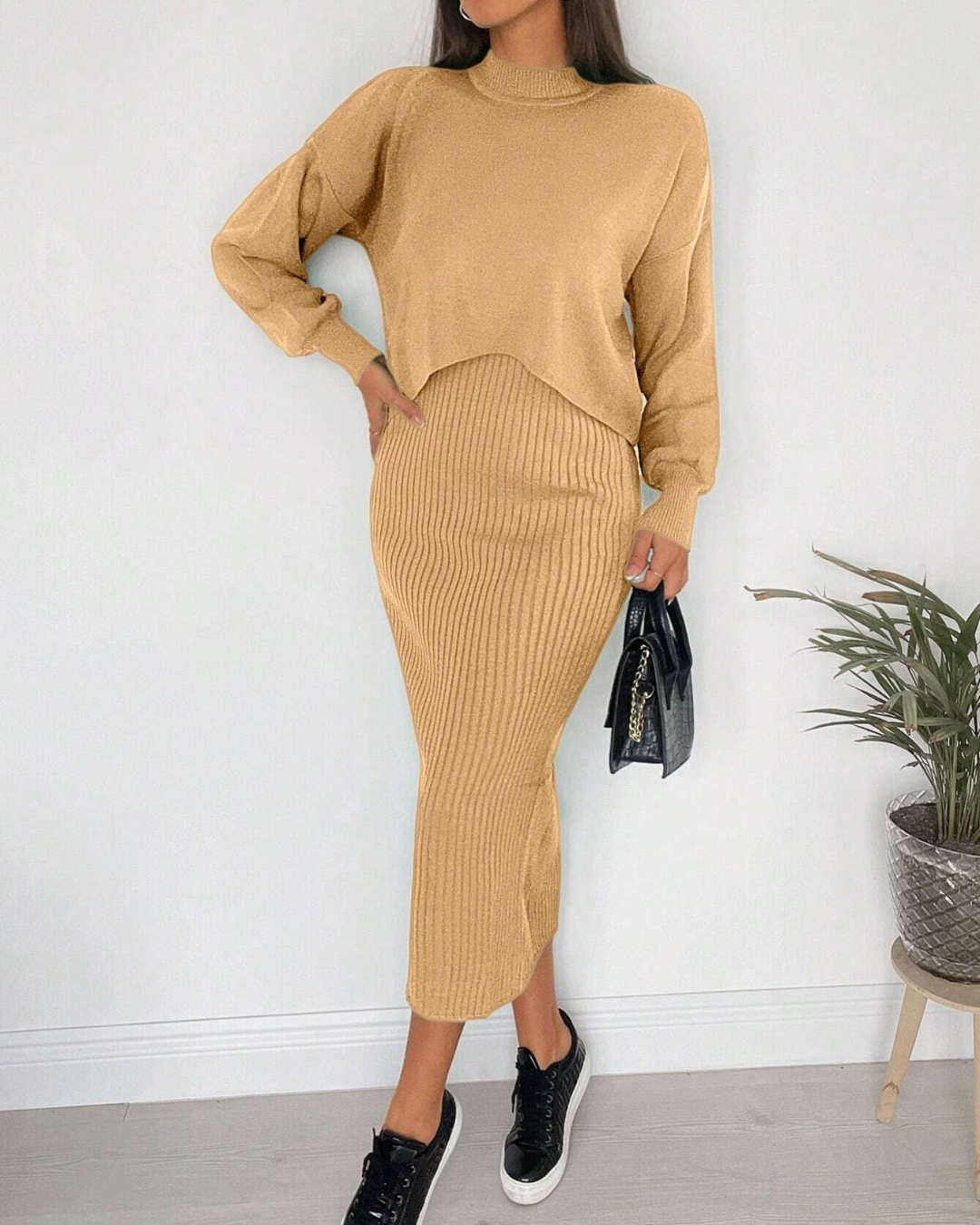 Conjunto de Suéter de Duas Peças Estilo Casual e Versátil para mulher