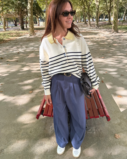 Calças de alfaiataria com perna larga e cintura alta para mulher