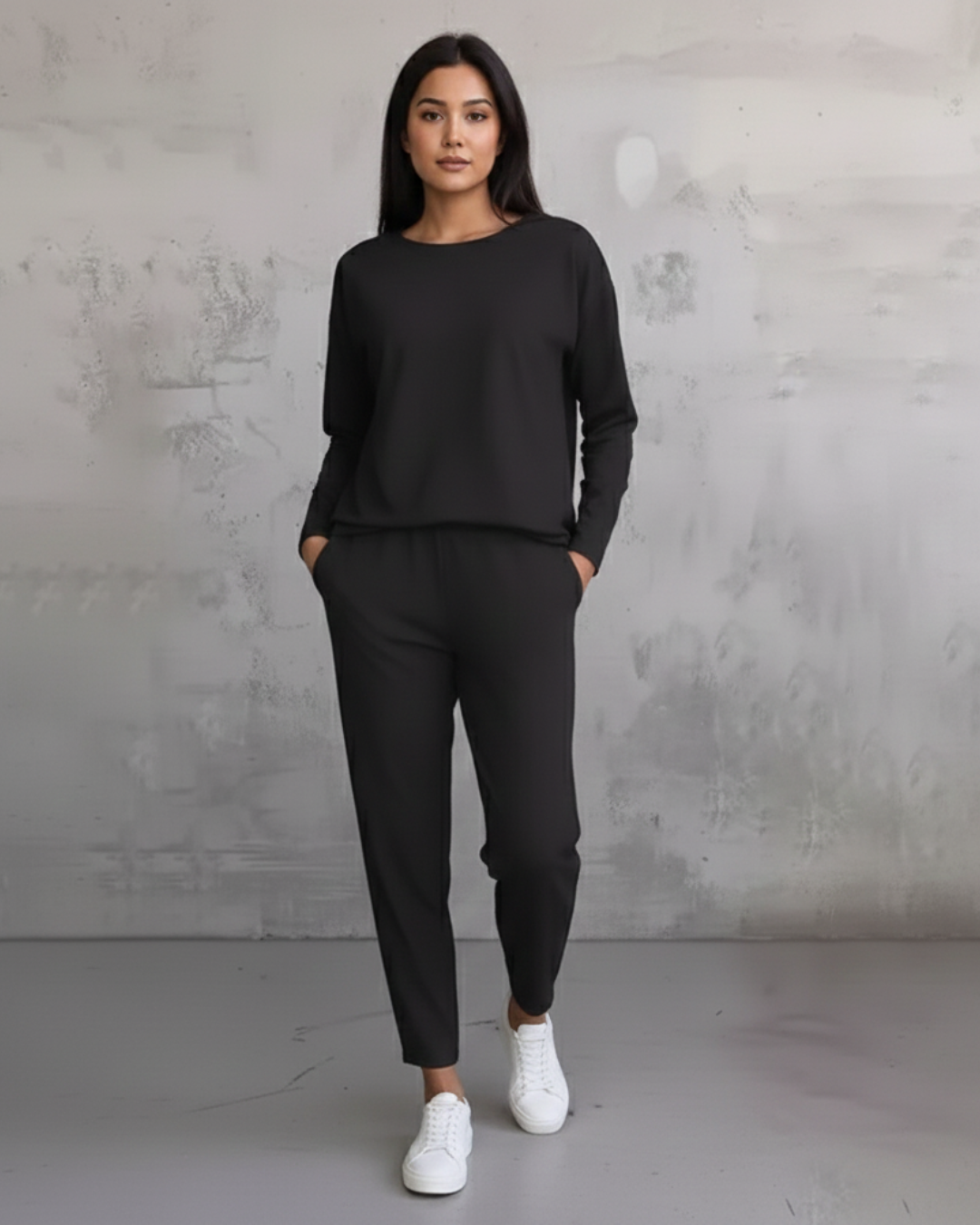 Conjunto de Camisola de Manga Comprida e Calças Casuais para Mulher