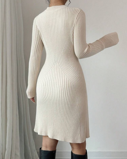 Vestido curto de malha com manga comprida para mulher