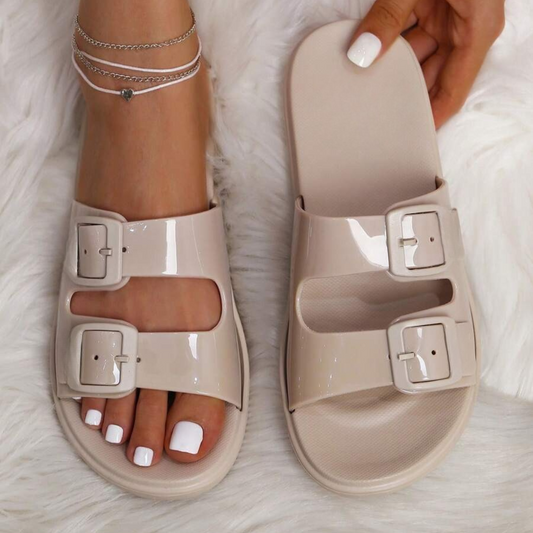 Sandálias de Moda Feminina com Fivela Decorativa e Design de Biqueira Aberta