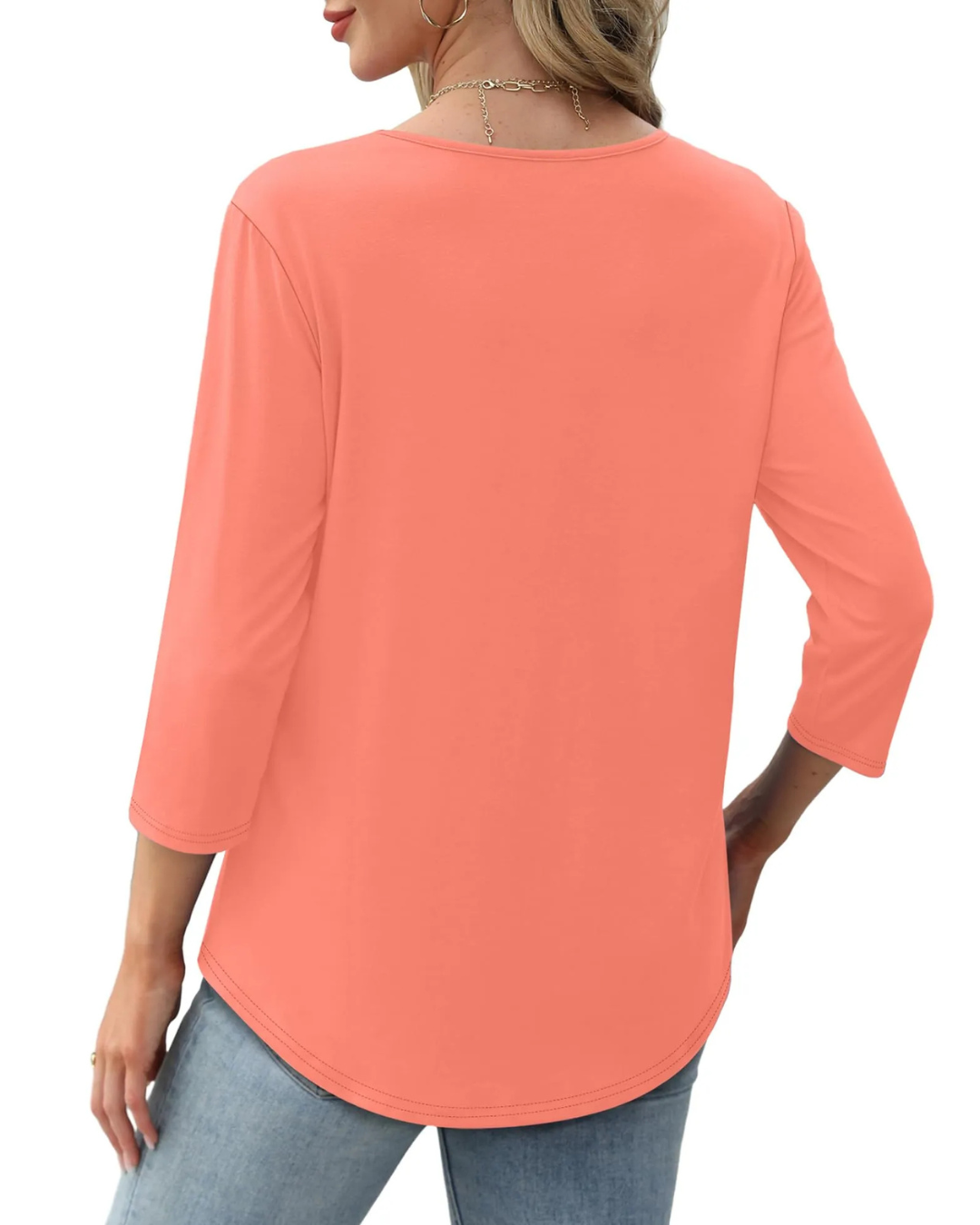 Blusa Túnica Plissada Casual para Mulher com Gola Redonda e Mangas 3/4
