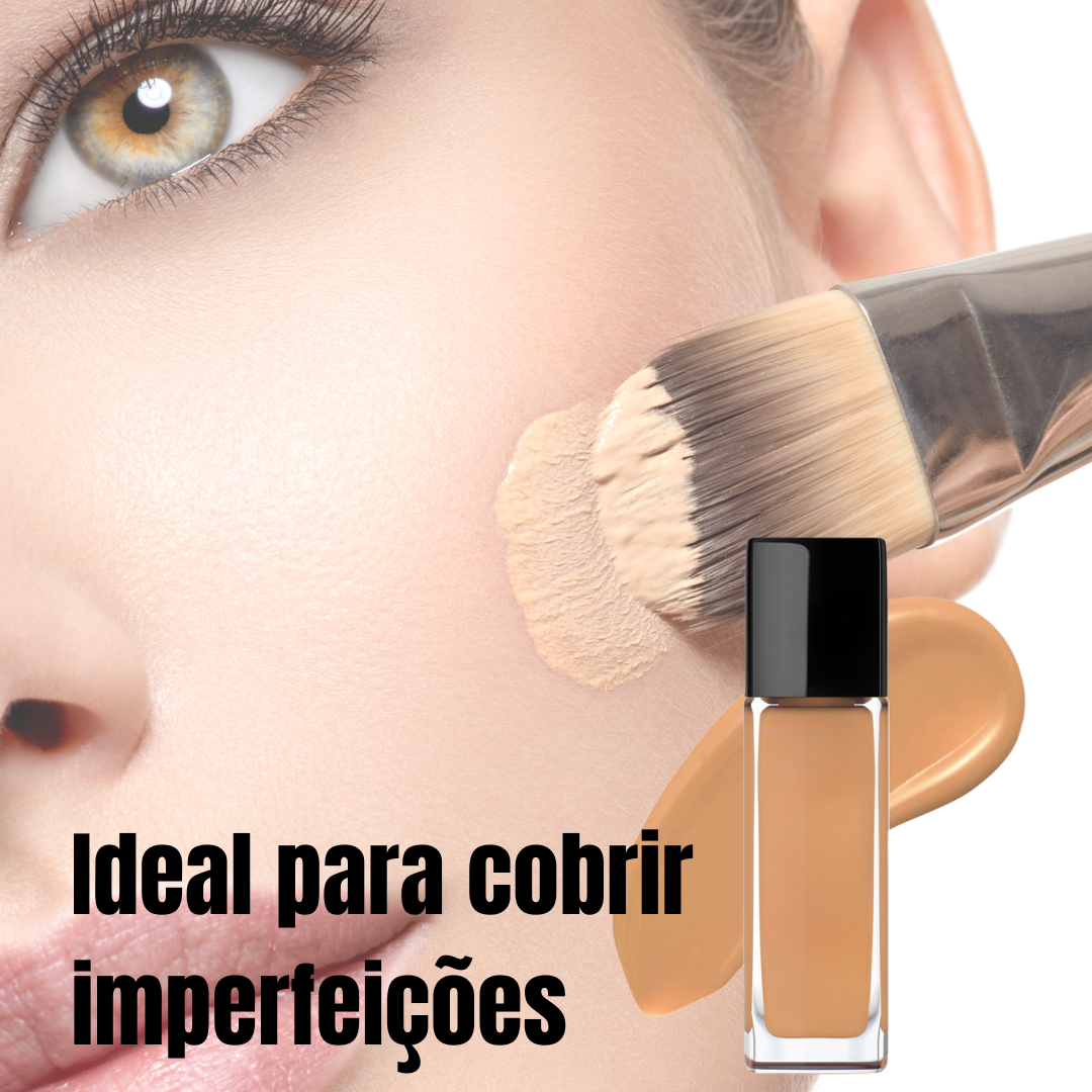 Base Líquida de Alta Cobertura com Acabamento Natural e Cobertura de Longa Duração