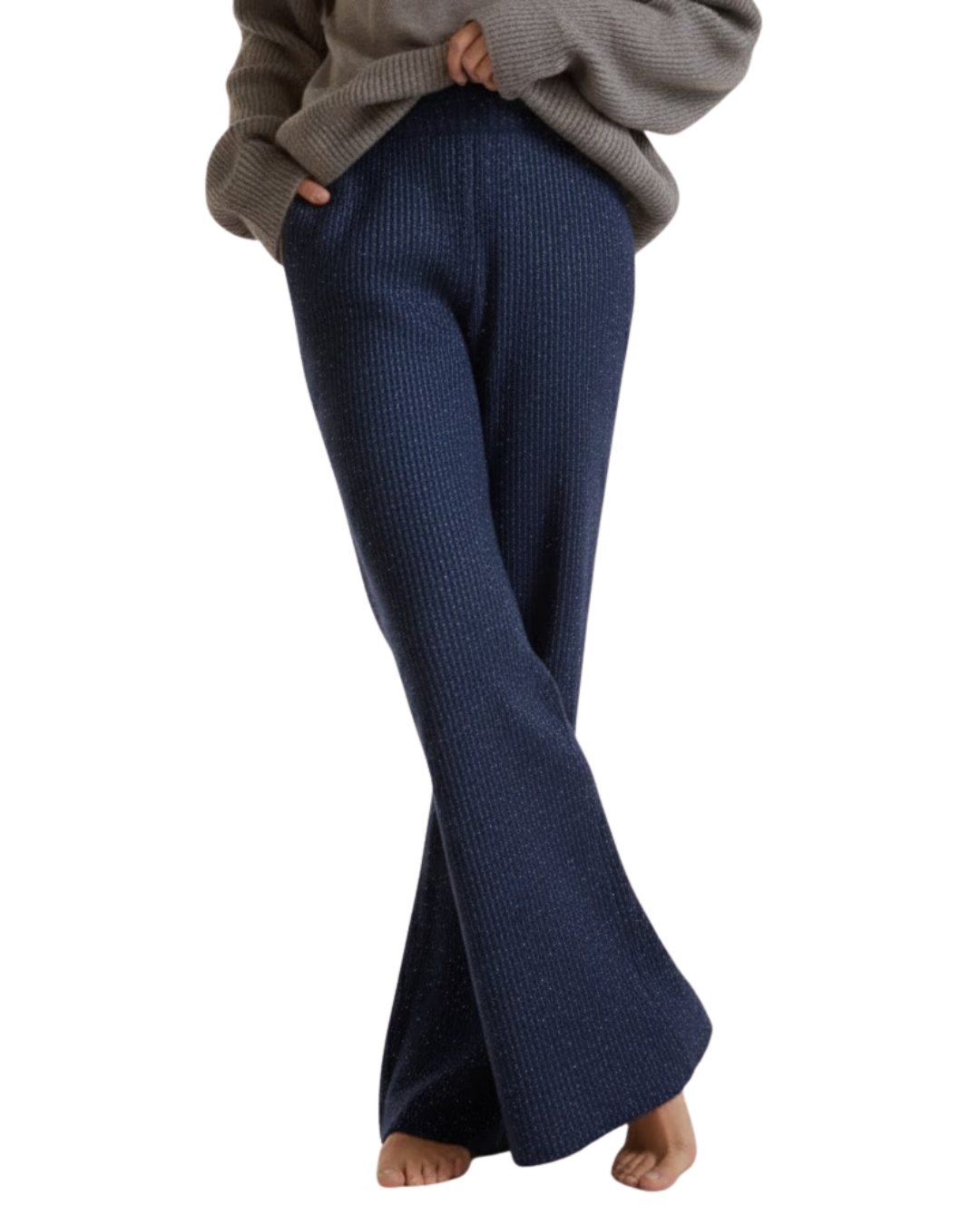 Calças de Perna Larga com Toque de Brilho para Mulher