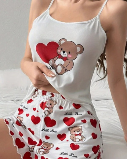 Pijama com alças e cintura elástica para mulher