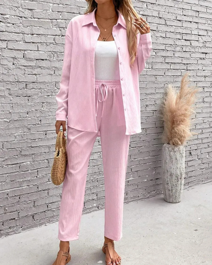 Conjunto Elegante de duas peças de Camisa com Mangas Compridas