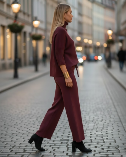 Conjunto de malha e mangas três quartos de 2 peças para mulher