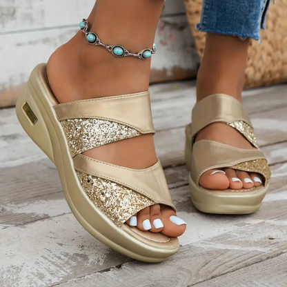 Sandálias de cunha com lantejoulas para mulher