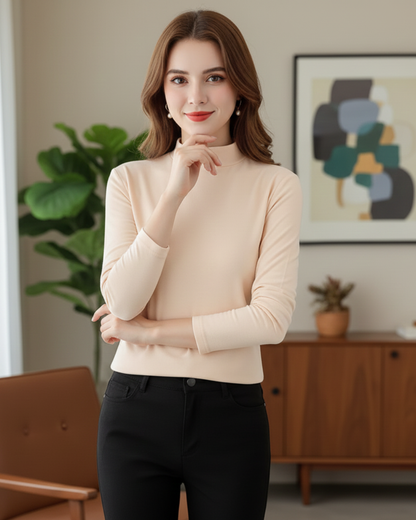 Camisola de manga comprida com gola alta para mulher