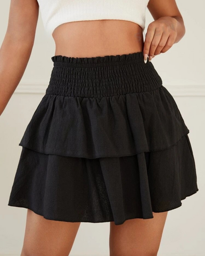 Saia Curta com Cintura com Folhos Duplo em 100% Algodão