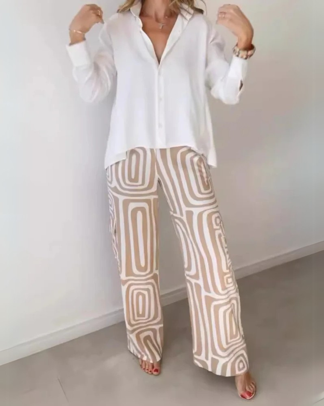 Conjunto Elegante de duas peças com Mangas Compridas para Ocasiões Especiais