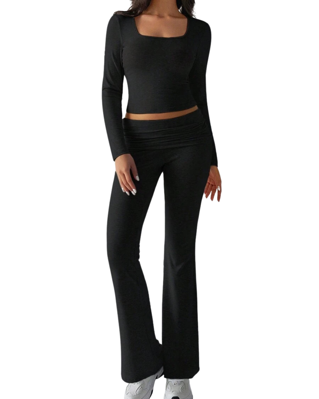 Conjunto de 2 Peças para Mulher com Top de Manga Comprida e Calças de Corte Justo