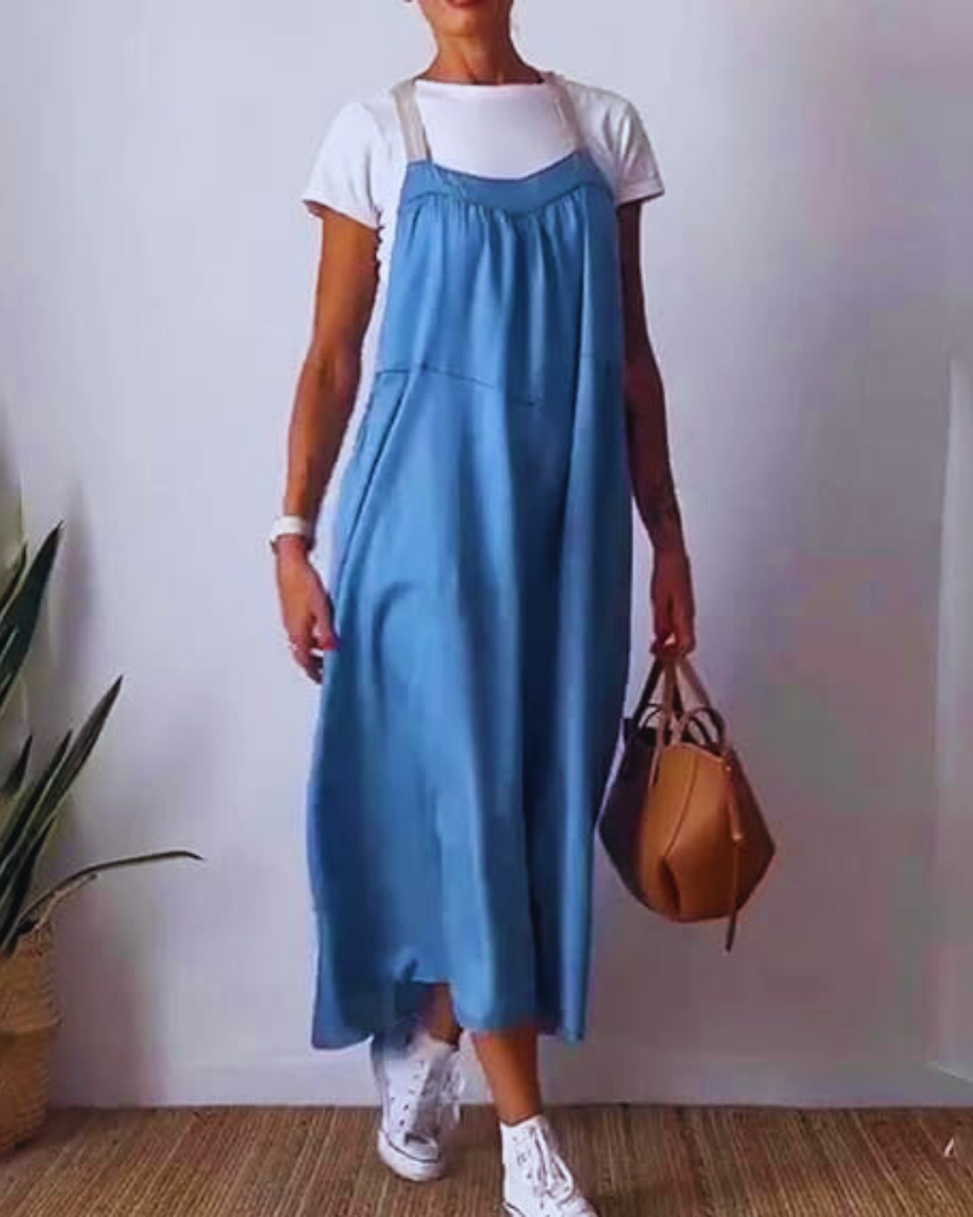 Vestido longo de linho para mulher com alças finas