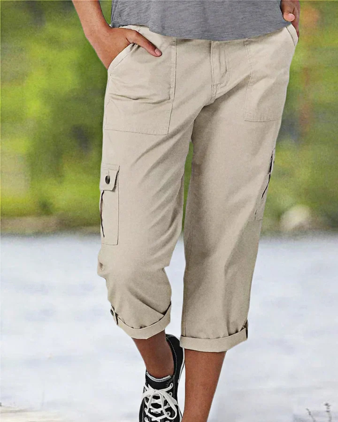 Calças capri com pregas para mulher