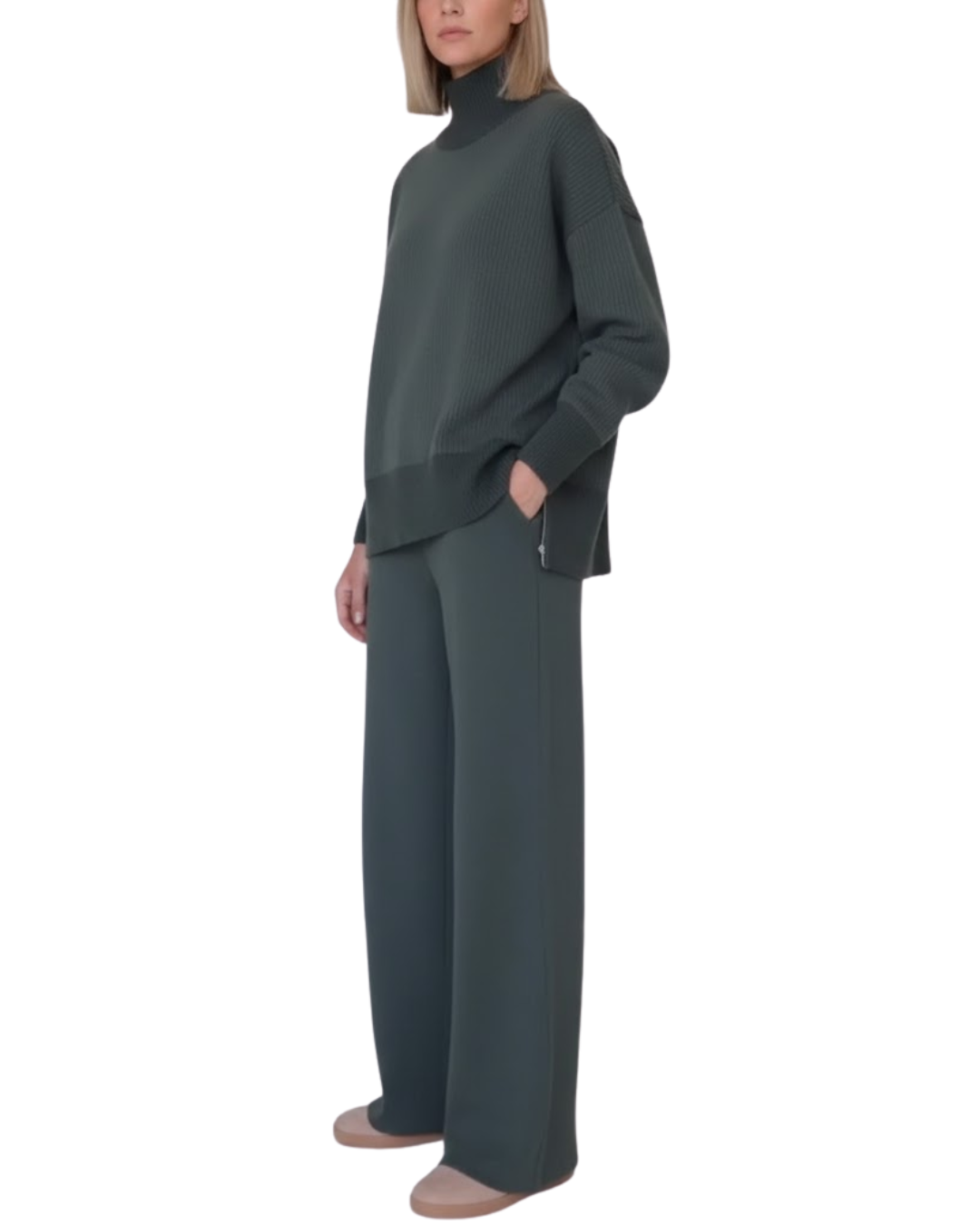 Conjunto de Duas Peças Sweatshirt Larga e Calças de Perna Larga para Mulher