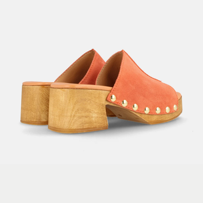 Sandálias de couro para mulher com plataforma e salto médio em couro