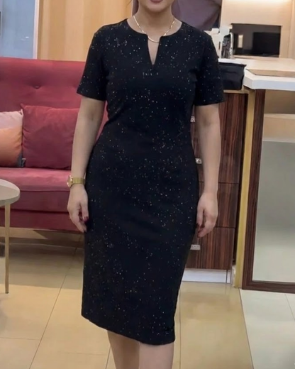 Vestido de Festa com Brilho e Decote Acentuado