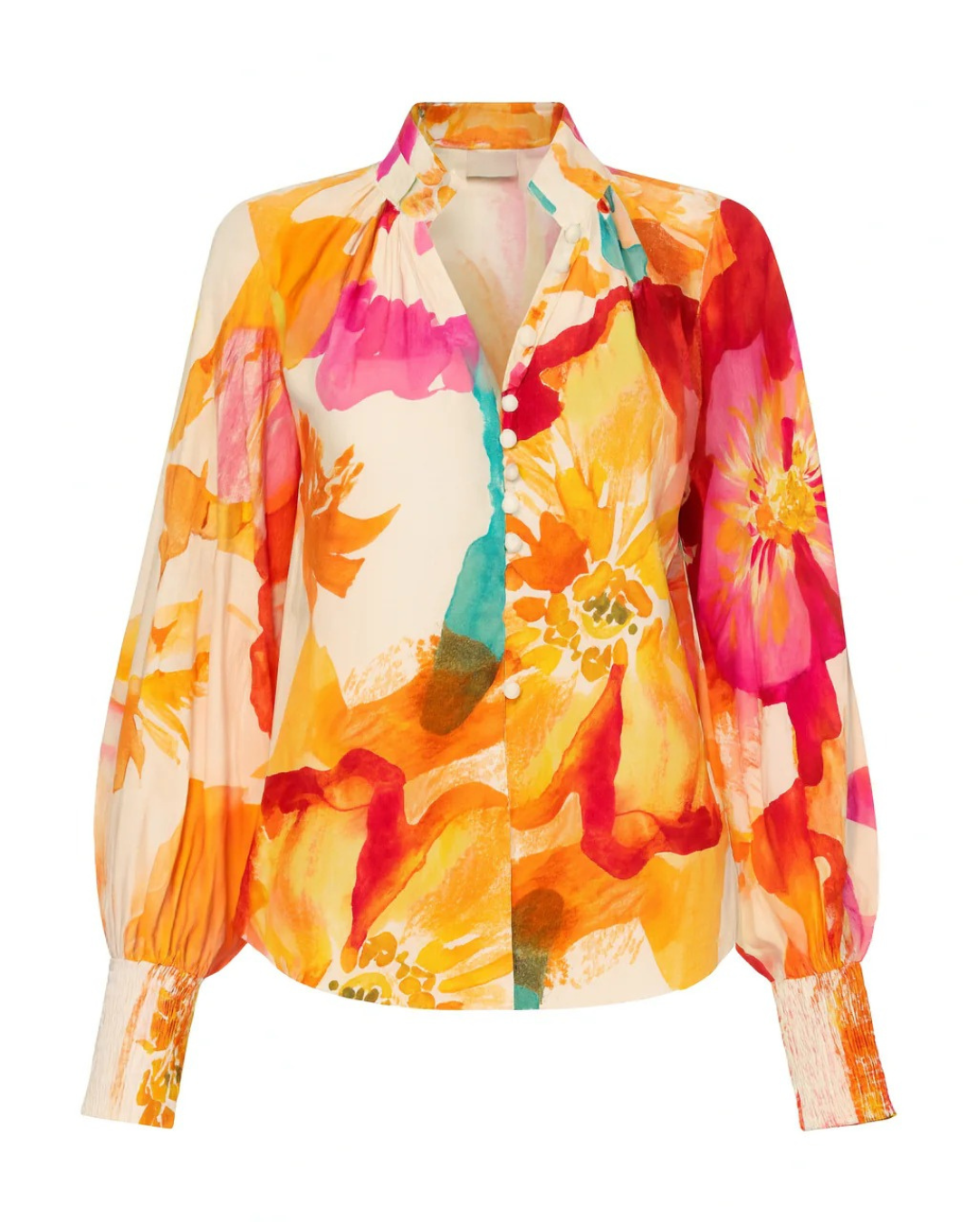 Blusa folgada com decote em V e mangas compridas