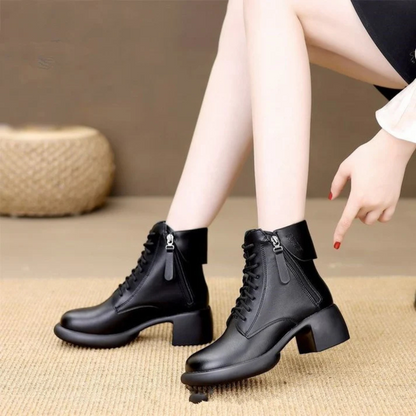 Botas de Couro com Fecho de Correr para Mulher