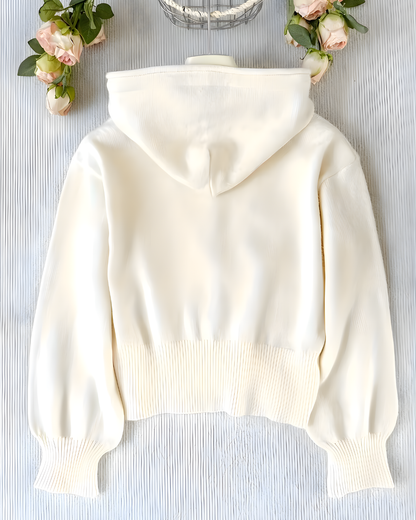 Cardigã Casual Curto com Capuz e Botões Para Mulher