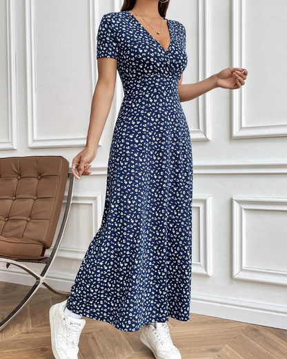 Vestido longo elegante e casual com decote em V