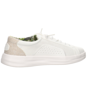 Ténis de Lona Branca com Interior Estampado Tropical para Mulher.