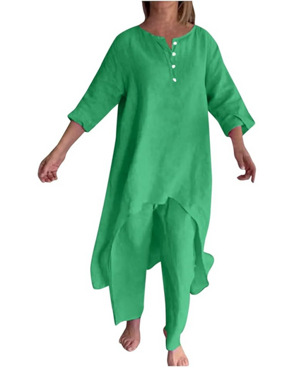 Conjunto Casual de Linho Para Mulher Estilo Natural