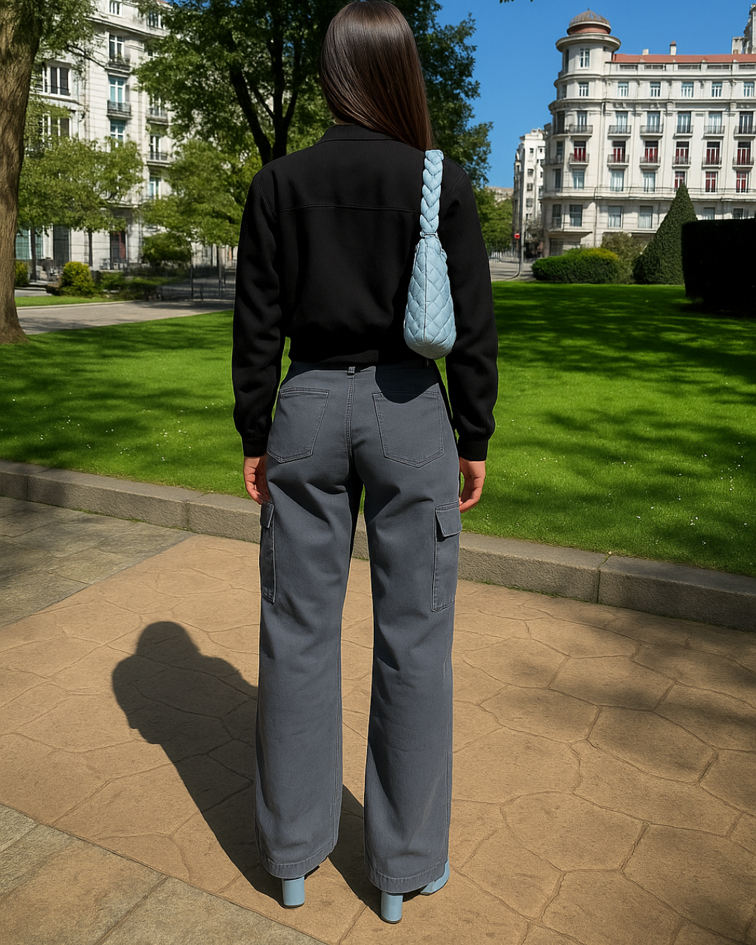 Calças Cargo de Ajuste Reto e Regulável para Mulher